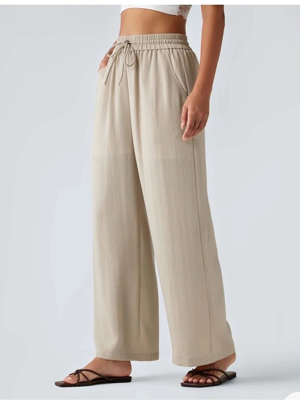 Halara Wide Leg Pants in Beige, Medium